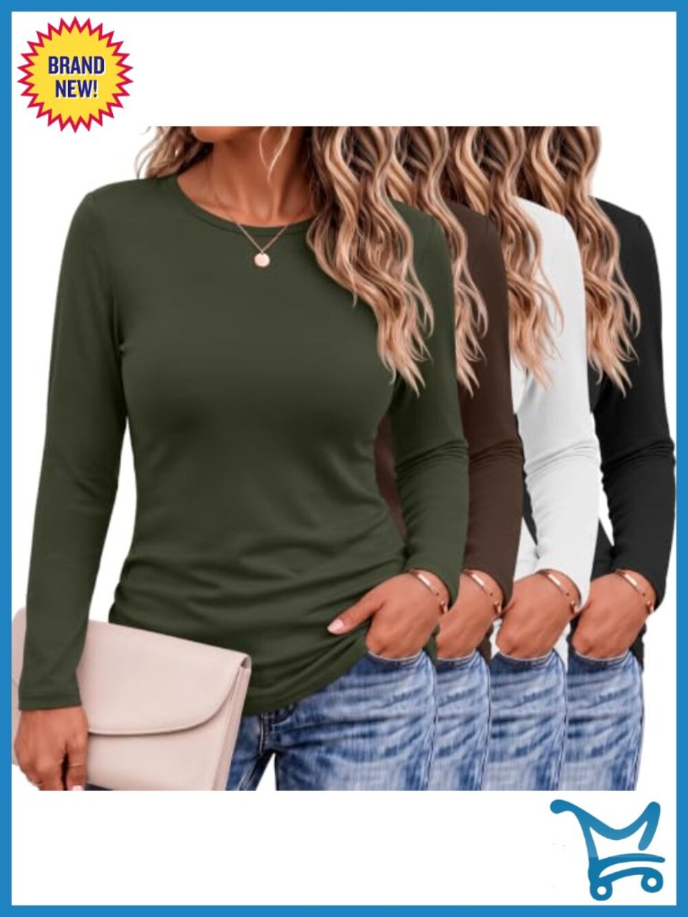 Plus Size Long Sleeve Crew Neck Slim Fit T-Shirts 4 Pack Cotton Blend